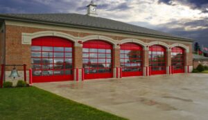 commercial firehouse with 5 commercial garage doors